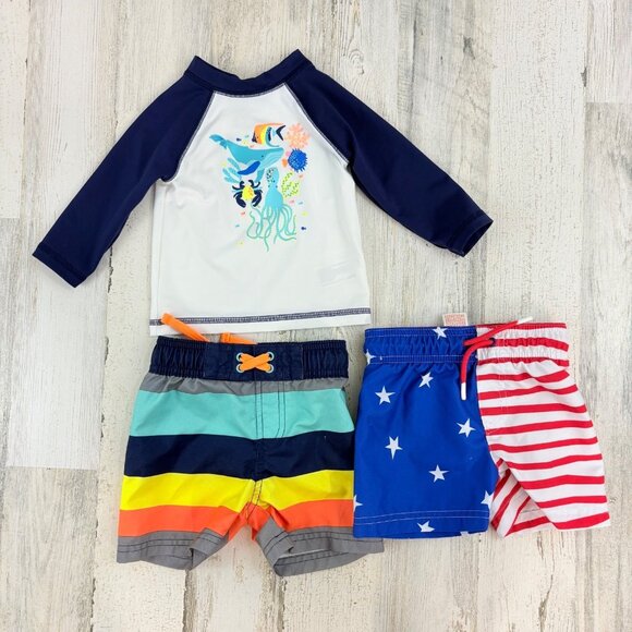 Cat & Jack Baby Boys 9 M Swimsuit Lot of 2 Trunks Rash Guard Swim - Picture 1 of 11